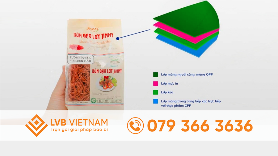 Bao bì bún khô gạo lứt, cấu trúc 2 lớp OPP/CPP